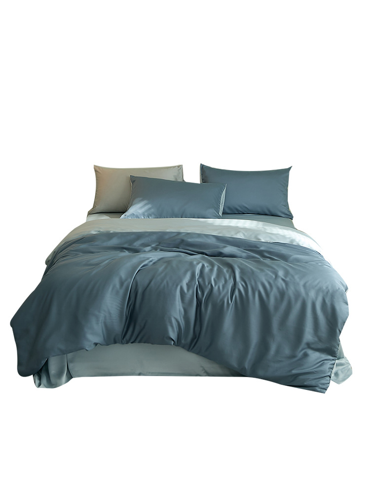J6DA Light Luxury 60 Tencel Solid Color Bed Sheet Four-Piece Set Cold Wind Ice Silk Quilt Cover Summer Silky Quilt Single Bed
