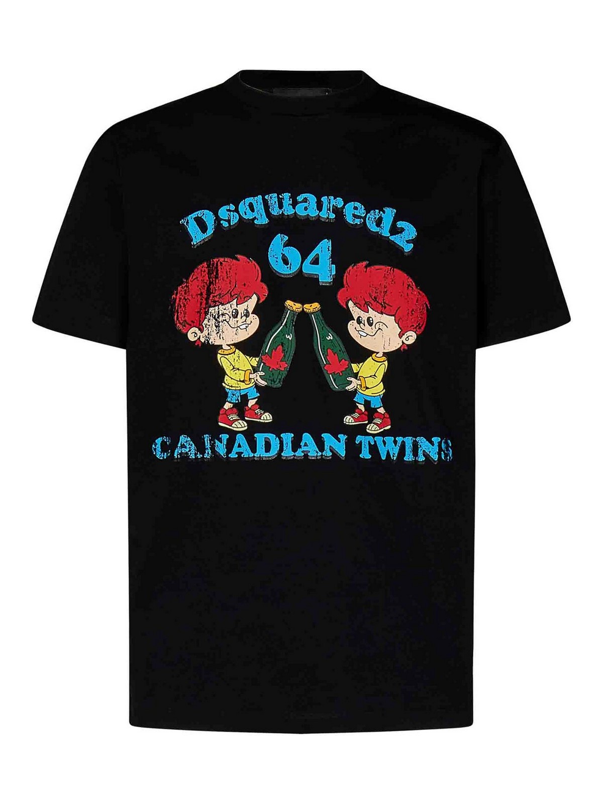 T-shirt da uomo a maniche corte a maniche corte con scollo tondo in cotone DSQUARED2 in cotone con logo nero