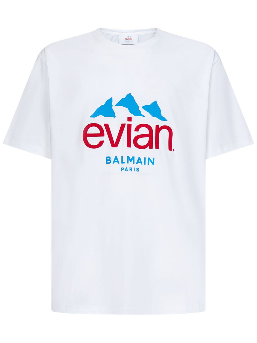 BALMAIN Cotton Crew neck z nadrukiem z logo z krótkim rękawem Letnia koszulka męska na co dzień Biała