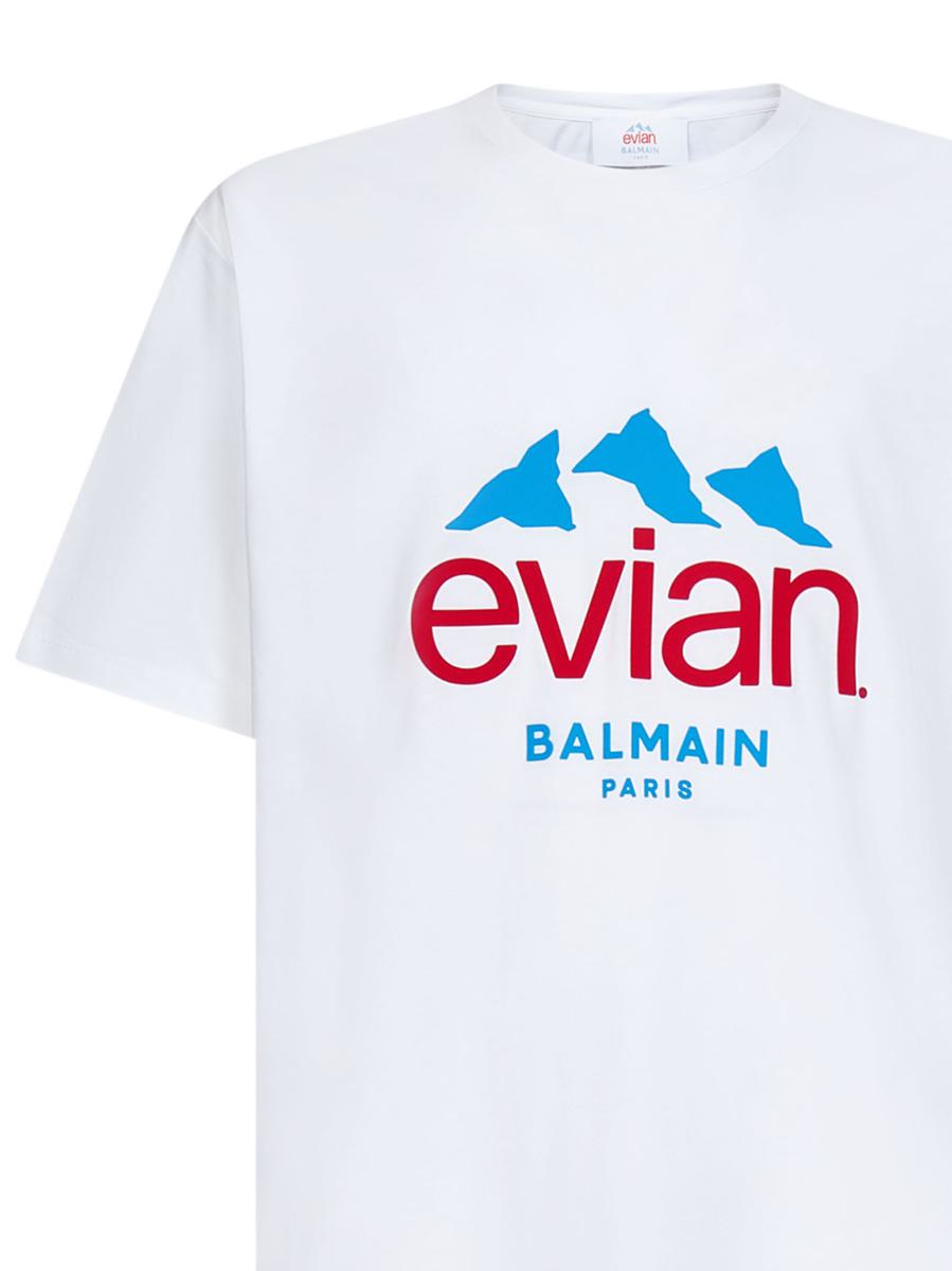 BALMAIN कॉटन क्रू नेक लोगो प्रिंट शॉर्ट स्लीव्स समर कैज़ुअल पुरुषों की टी-शर्ट सफ़ेद