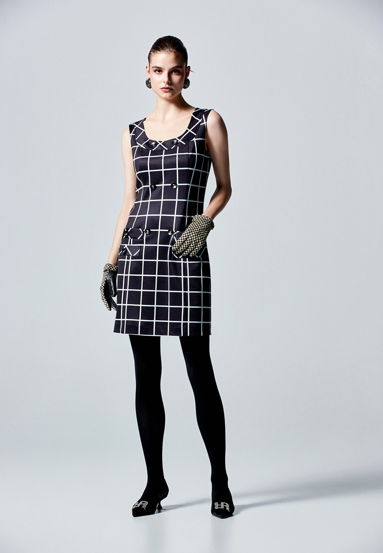 iROO Women Fashion Sleeveless Checkered Short Dress · v2