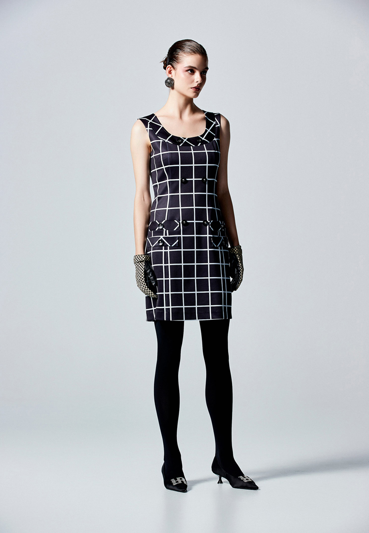 iROO Women Fashion Sleeveless Checkered Short Dress · v2