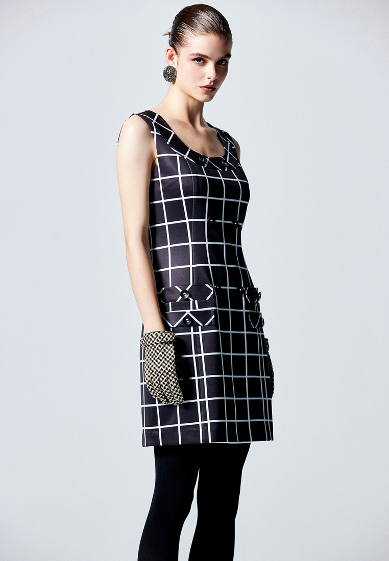 iROO Women Fashion Sleeveless Checkered Short Dress · v2