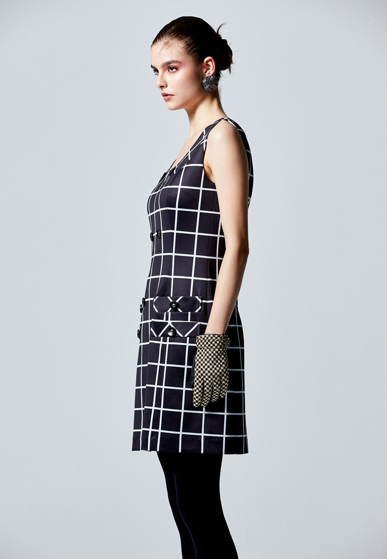 iROO Women Fashion Sleeveless Checkered Short Dress · v2