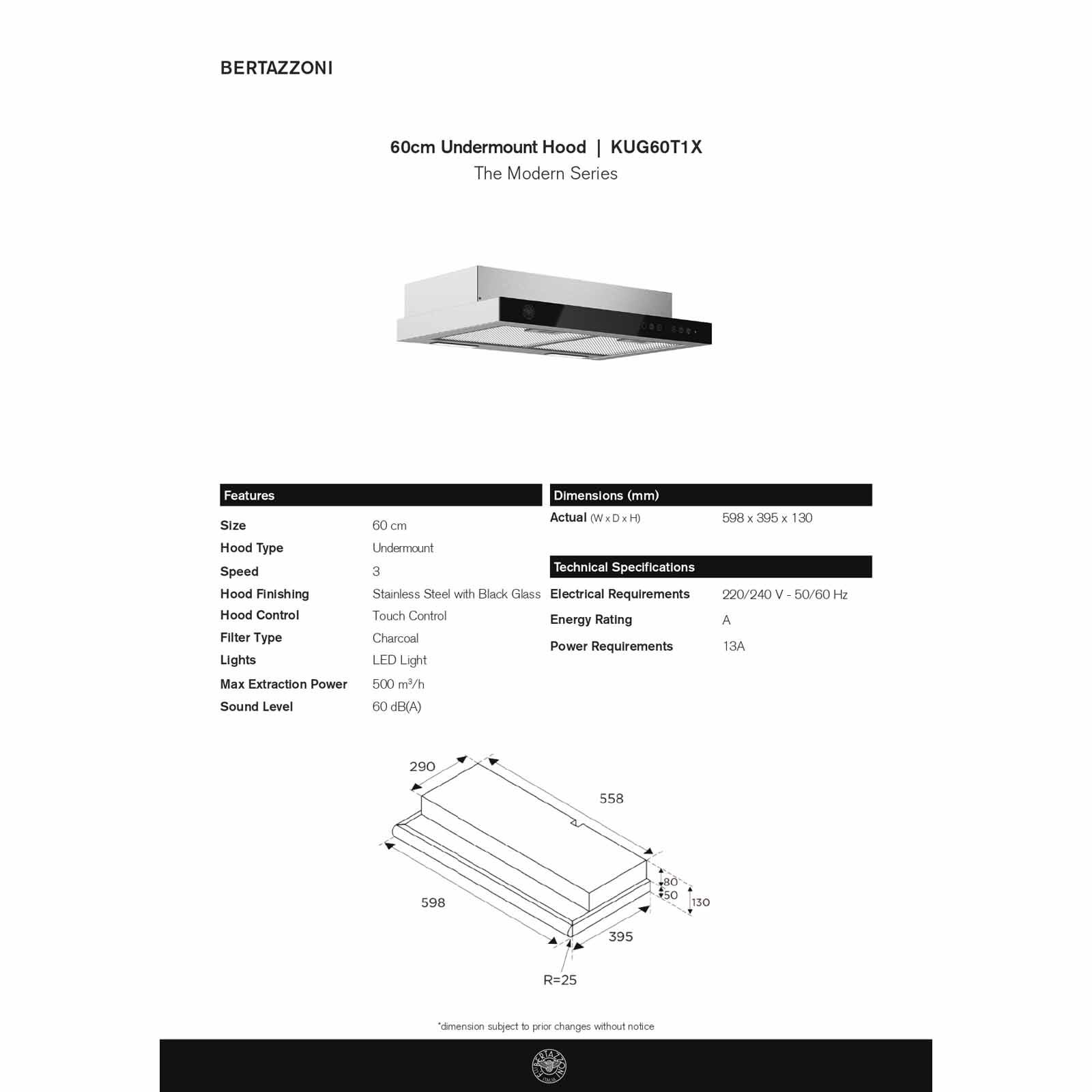 BERTAZZONI KUG60T1X 60CM SLIMLINE HOOD · v6
