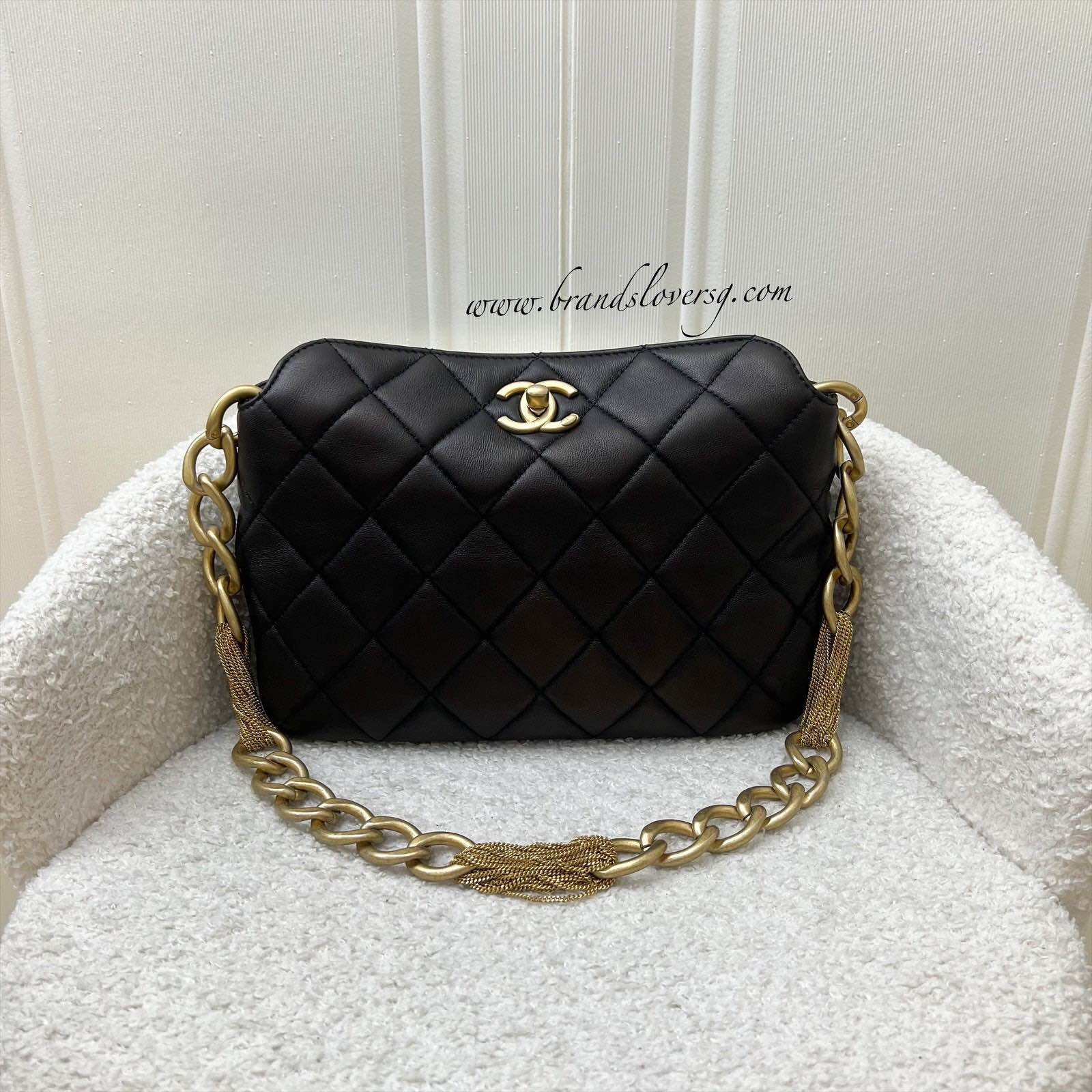 Chanel 23A Hobo Shoulder bag in Black Lambskin and AGHW
