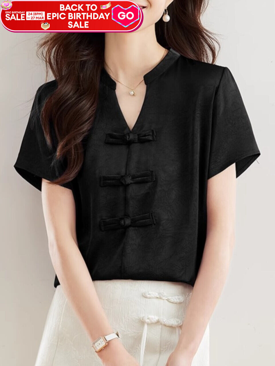 New Chinese Style Short Sleeve Shirt Women Summer 2025 New Fashion Black Embroidered Top Ladies Small Shirt Upper Body