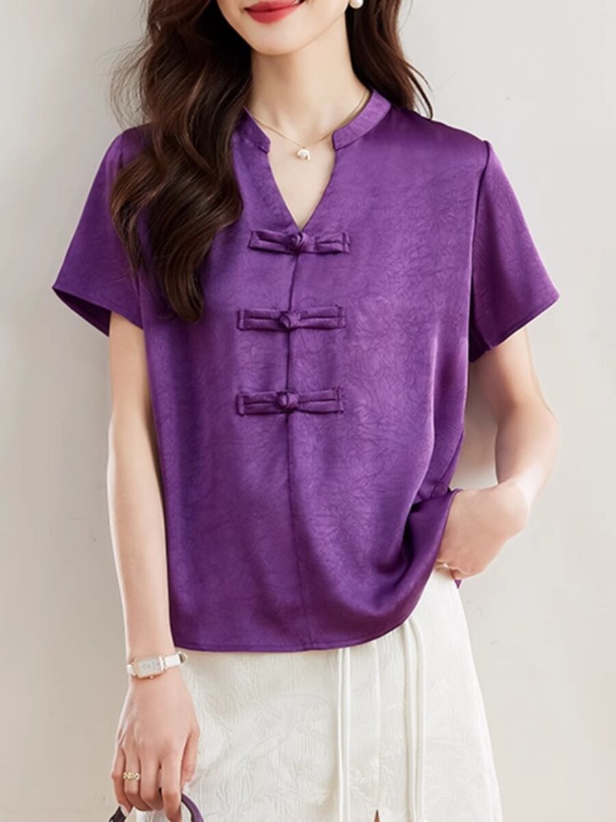 New Chinese Style Short Sleeve Shirt Women Summer 2025 New Fashion Black Embroidered Top Ladies Small Shirt Upper Body
