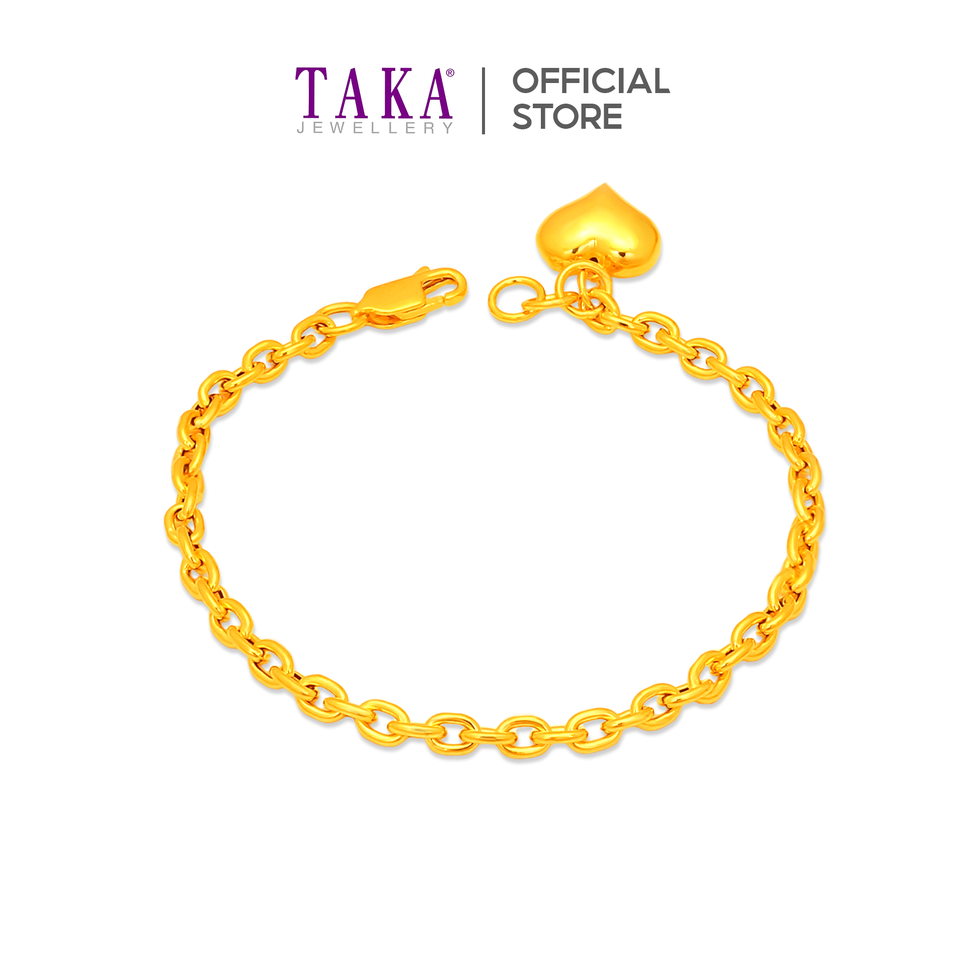 TAKA Jewellery 916 Gold Link Bracelet with Hanging Heart · v8