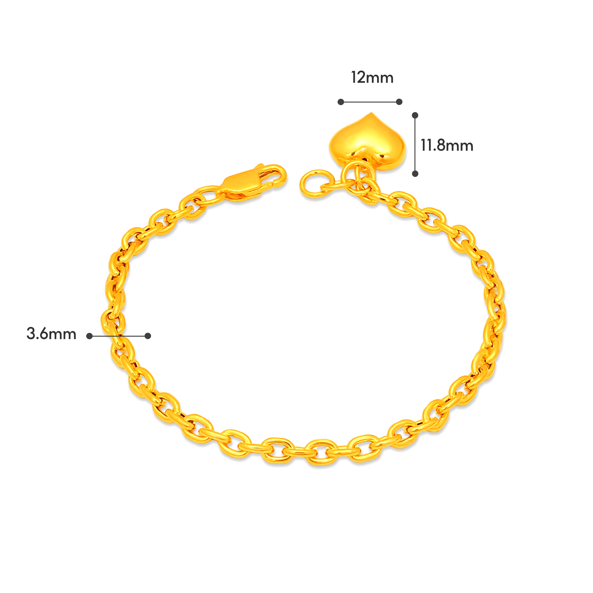 TAKA Jewellery 916 Gold Link Bracelet with Hanging Heart · v5