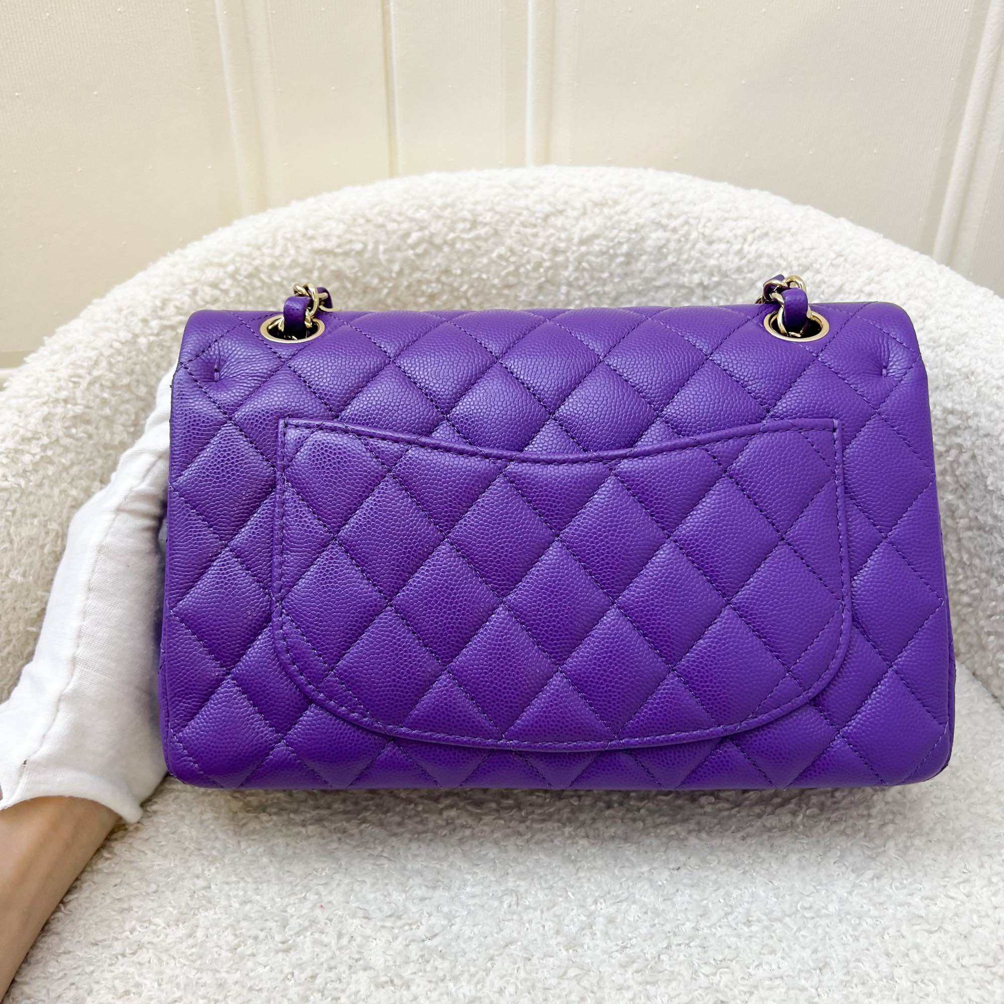 Chanel Small Classic Flap CF in 22A Dark Purple Caviar and LGHW · v3