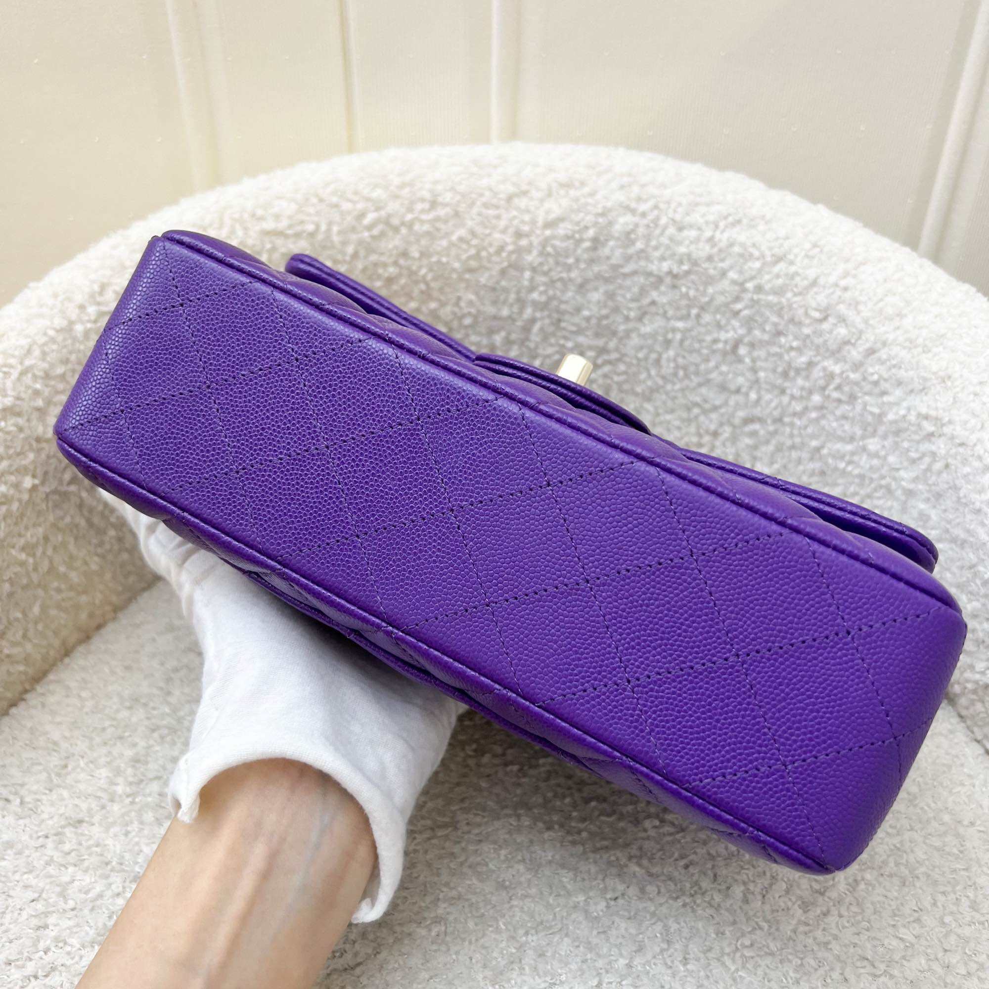 Chanel Small Classic Flap CF in 22A Dark Purple Caviar and LGHW · v3