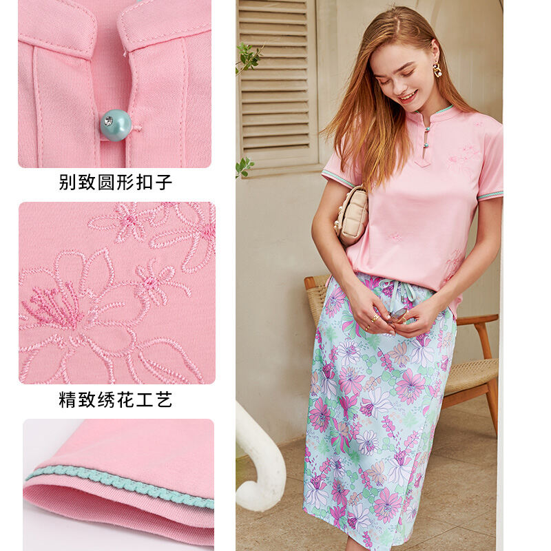 Versino, haftowana koszulka polo z krótkim rękawem w stylu chińskim, damska lato New Arrival, uniwersalna, codzienna bawełniana, smukła krój