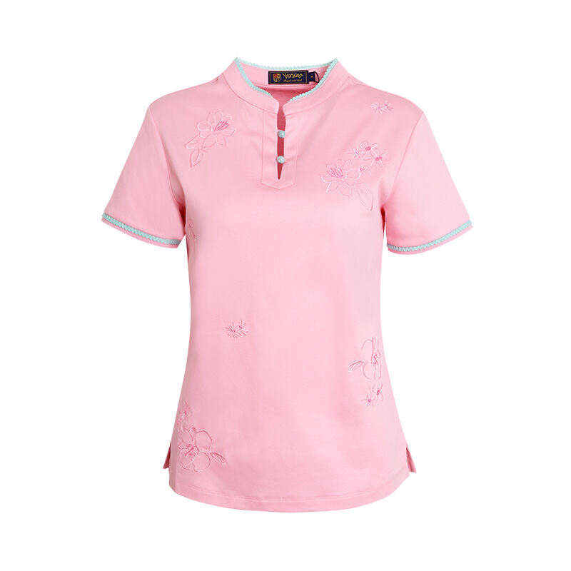 Versino, haftowana koszulka polo z krótkim rękawem w stylu chińskim, damska lato New Arrival, uniwersalna, codzienna bawełniana, smukła krój