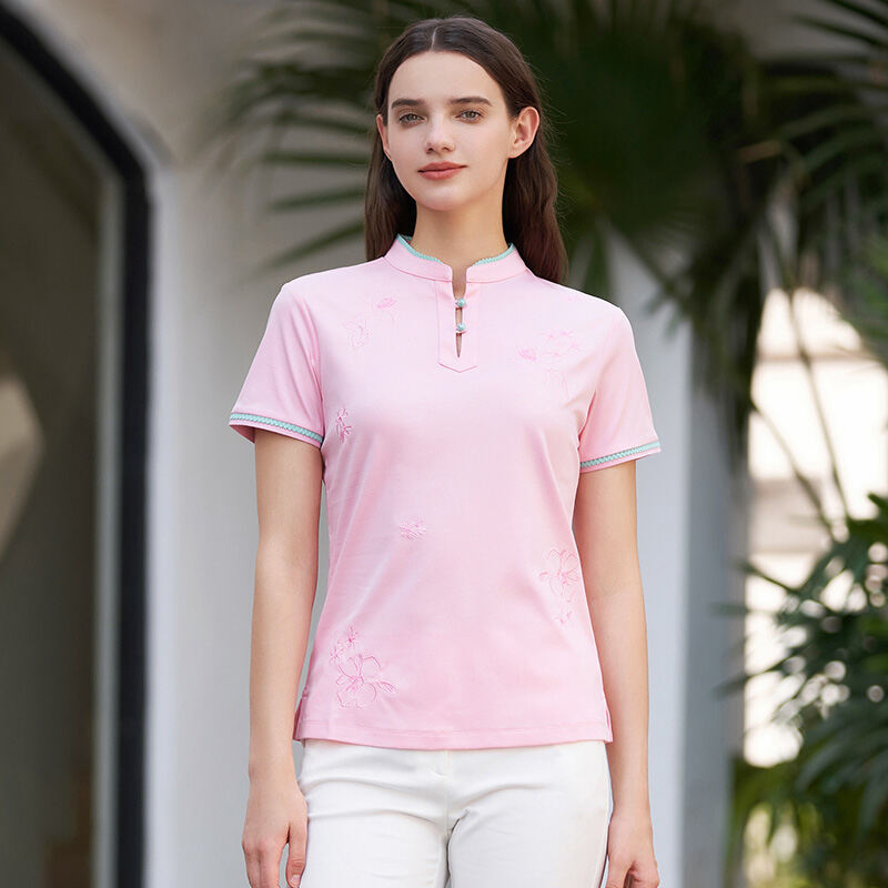 Versino, haftowana koszulka polo z krótkim rękawem w stylu chińskim, damska lato New Arrival, uniwersalna, codzienna bawełniana, smukła krój