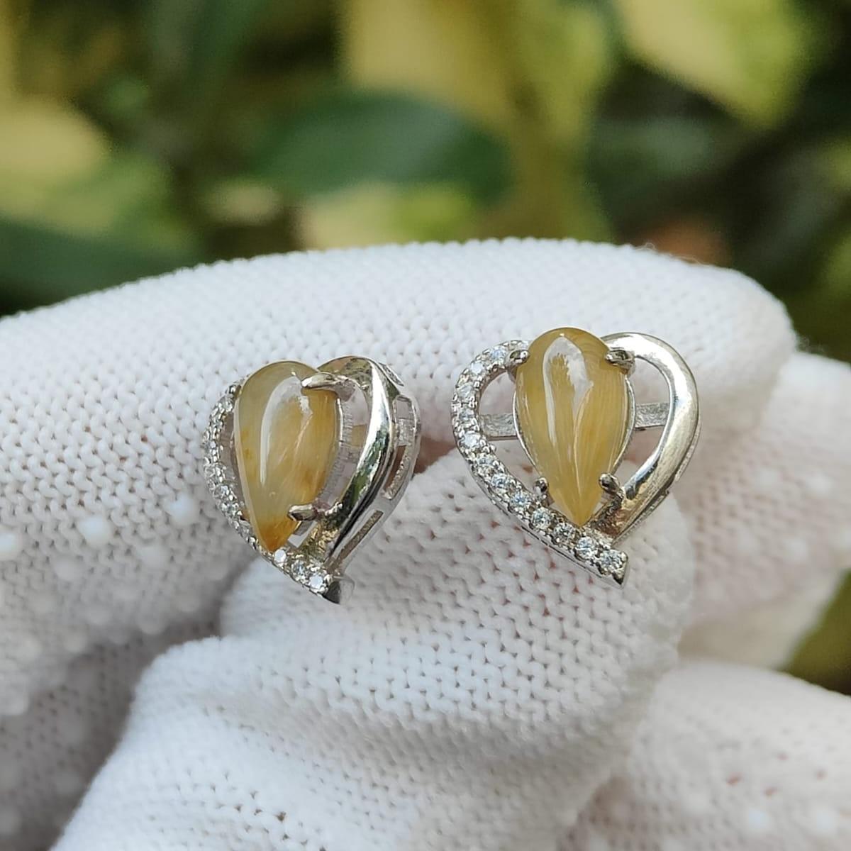 Icy Yellow Natural Jadeite zestaw typu A z certyfikatem S925 jako kolczyki na kolczykach waży 2,24 grama (s925es1)