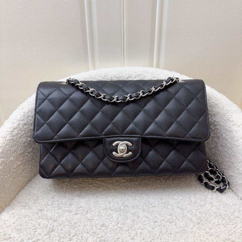 Chanel Medium Classic Flap CF in Black Caviar and SHW (Model: A01112)