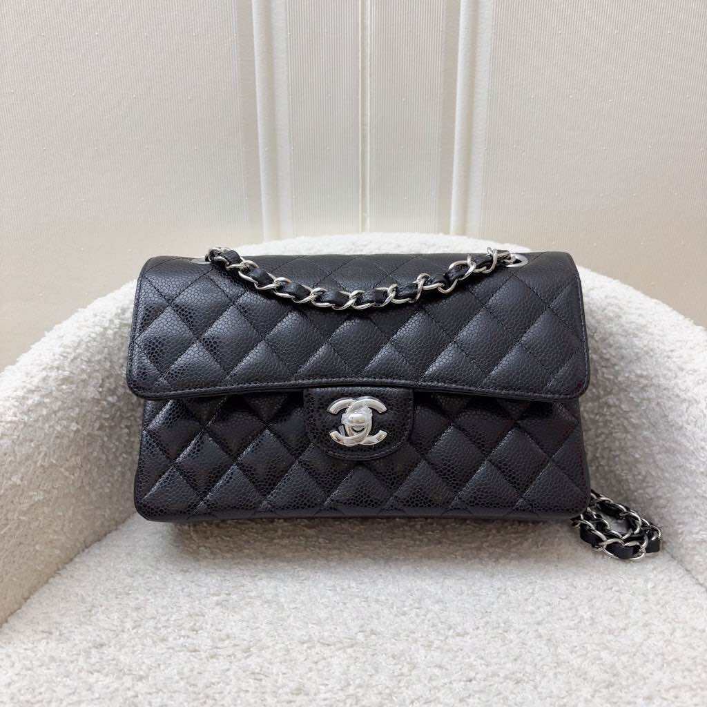 Chanel Small Classic Flap CF in Black Caviar and SHW (Model: A01113) · v11