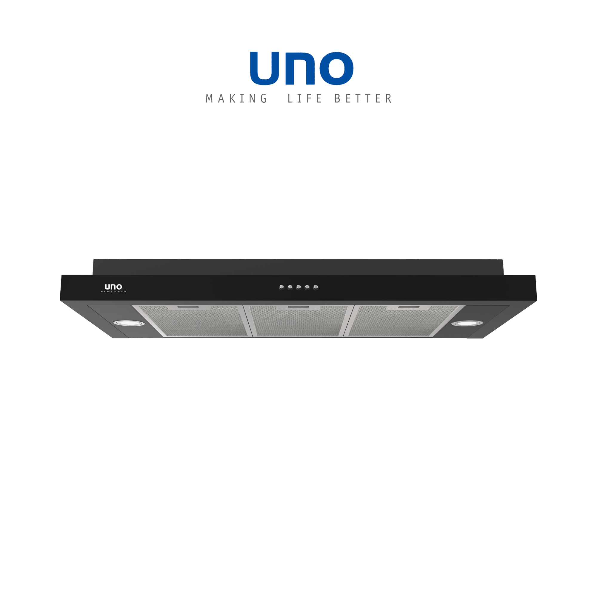 UNO UA-9118-3M Black Slim Line Cooker Hood with 3-Motor Design