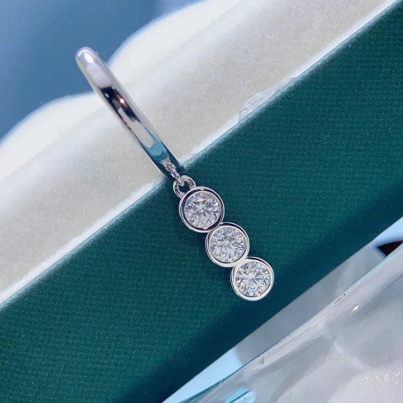 Solid 14K White Gold AU585 Platinum PT950 Tassel Design Earrings Buckle Women Moissanite Fashion Earrings · v3