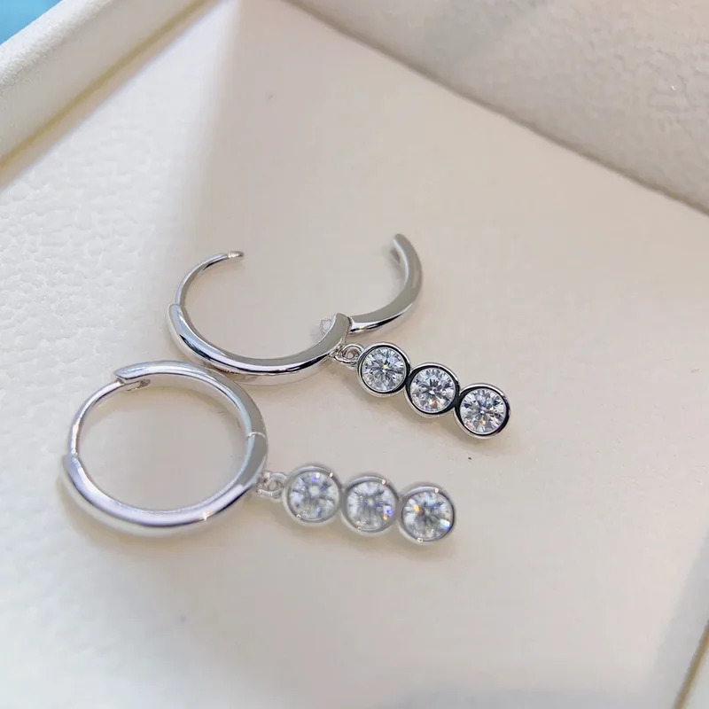 Solid 14K White Gold AU585 Platinum PT950 Tassel Design Earrings Buckle Women Moissanite Fashion Earrings · v3