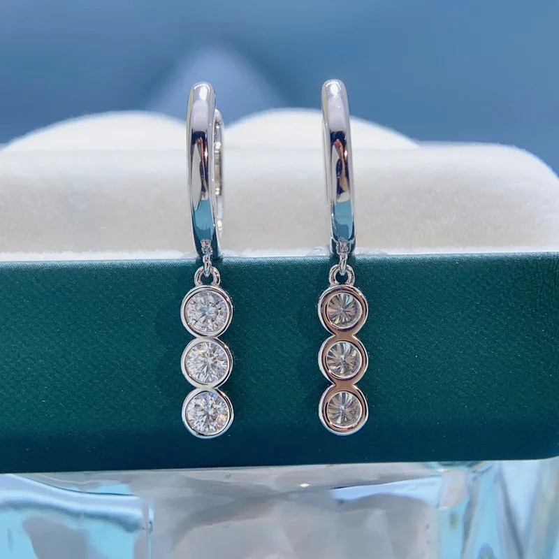 Solid 14K White Gold AU585 Platinum PT950 Tassel Design Earrings Buckle Women Moissanite Fashion Earrings · v4