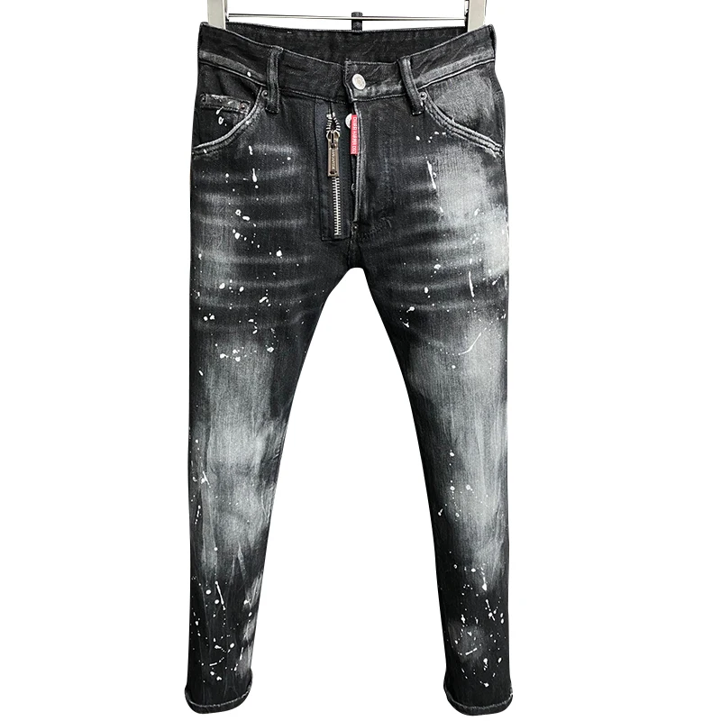 【Brand New】 cheiharper dsq 9903 Men's denim trousers inked with stylish Italian white ground small straight foot hipster jeans · v3