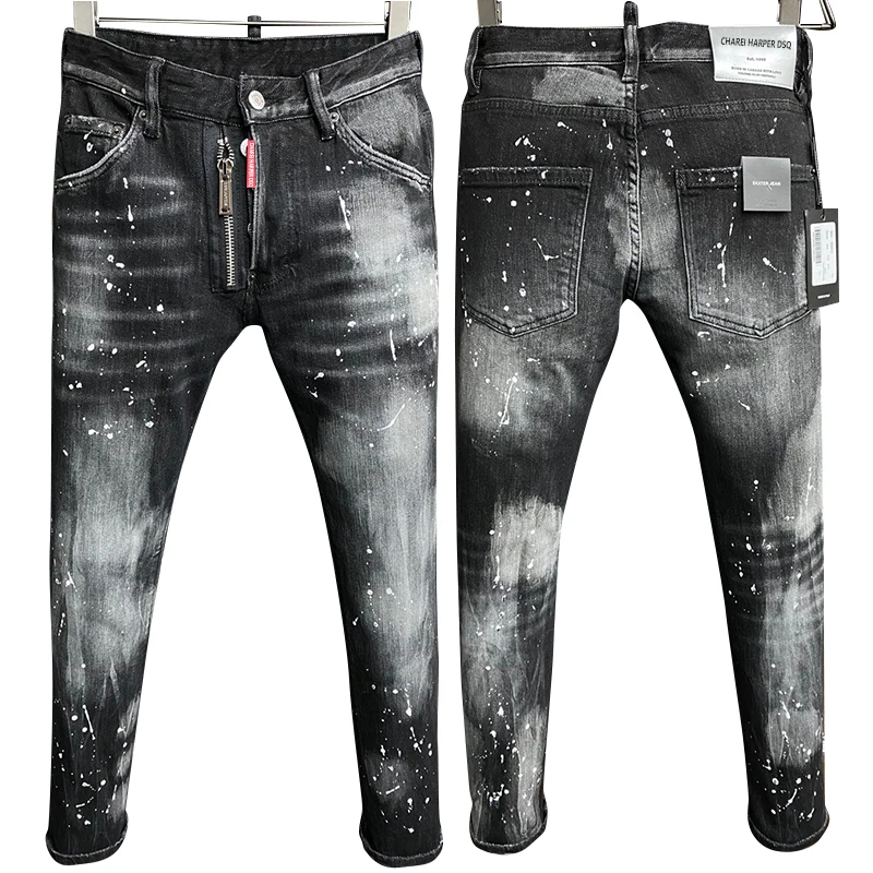 【Brand New】 cheiharper dsq 9903 Men's denim trousers inked with stylish Italian white ground small straight foot hipster jeans · v3
