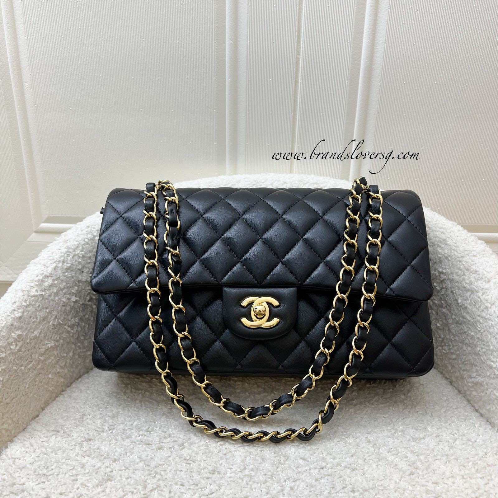 Chanel Medium Classic Flap CF Black Lambskin and GHW (Model: A01112)