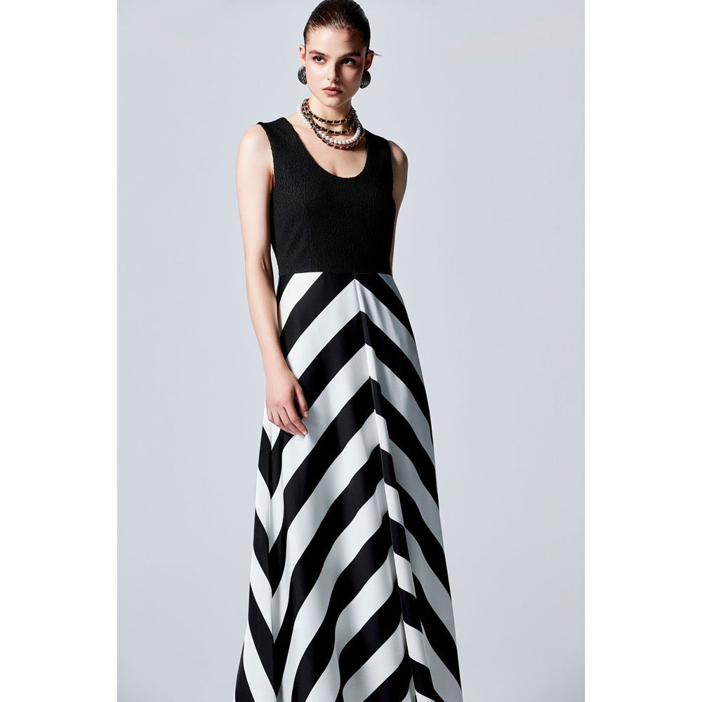 Maxi abito da donna alla moda senza maniche con stampa a righe iRoo