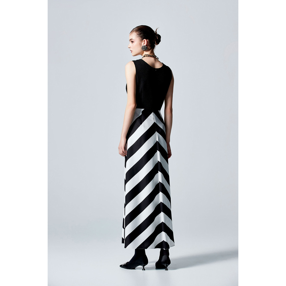 Maxi abito da donna alla moda senza maniche con stampa a righe iRoo