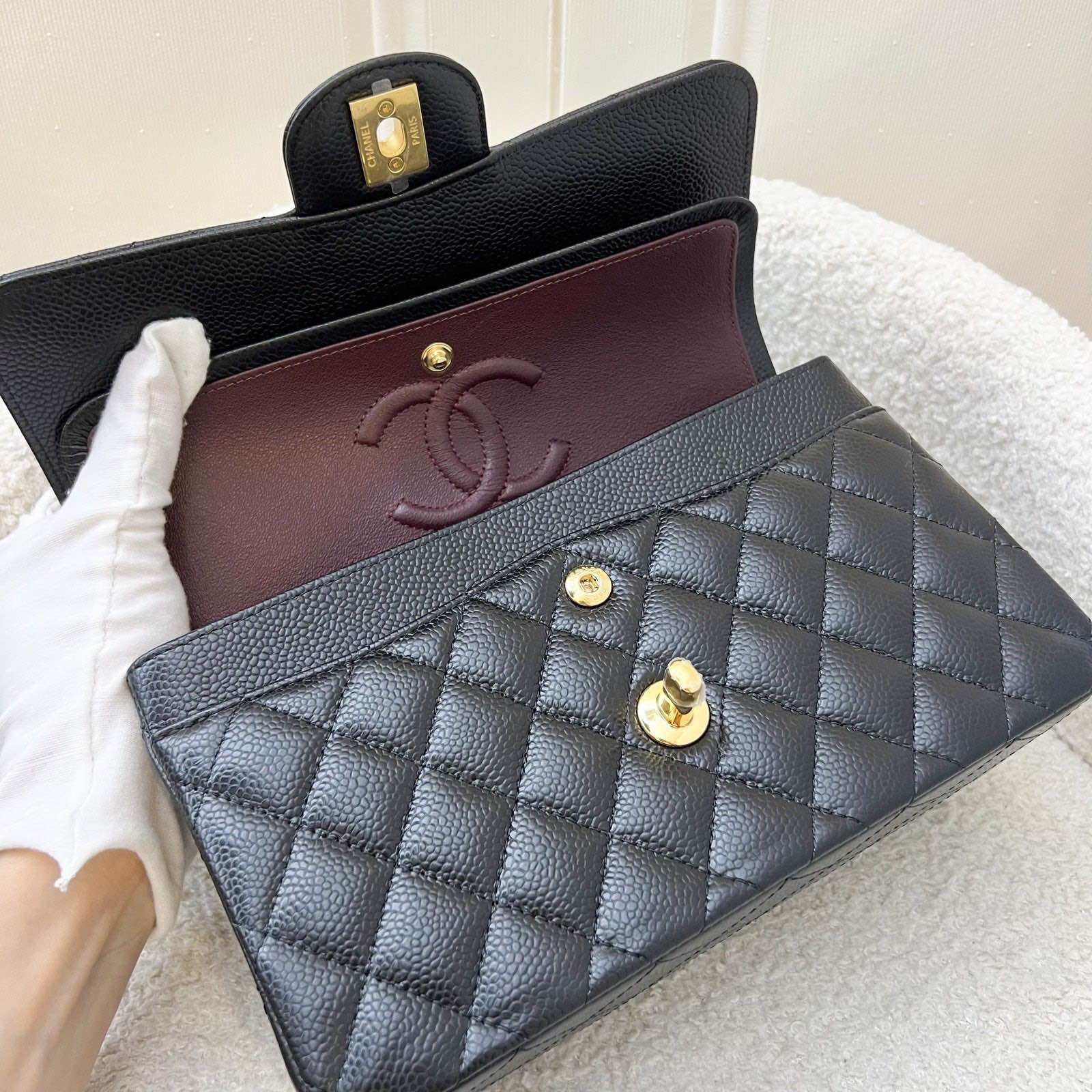 Chanel Small Classic Flap CF in Black Caviar and GHW (Model: A01113) · v11