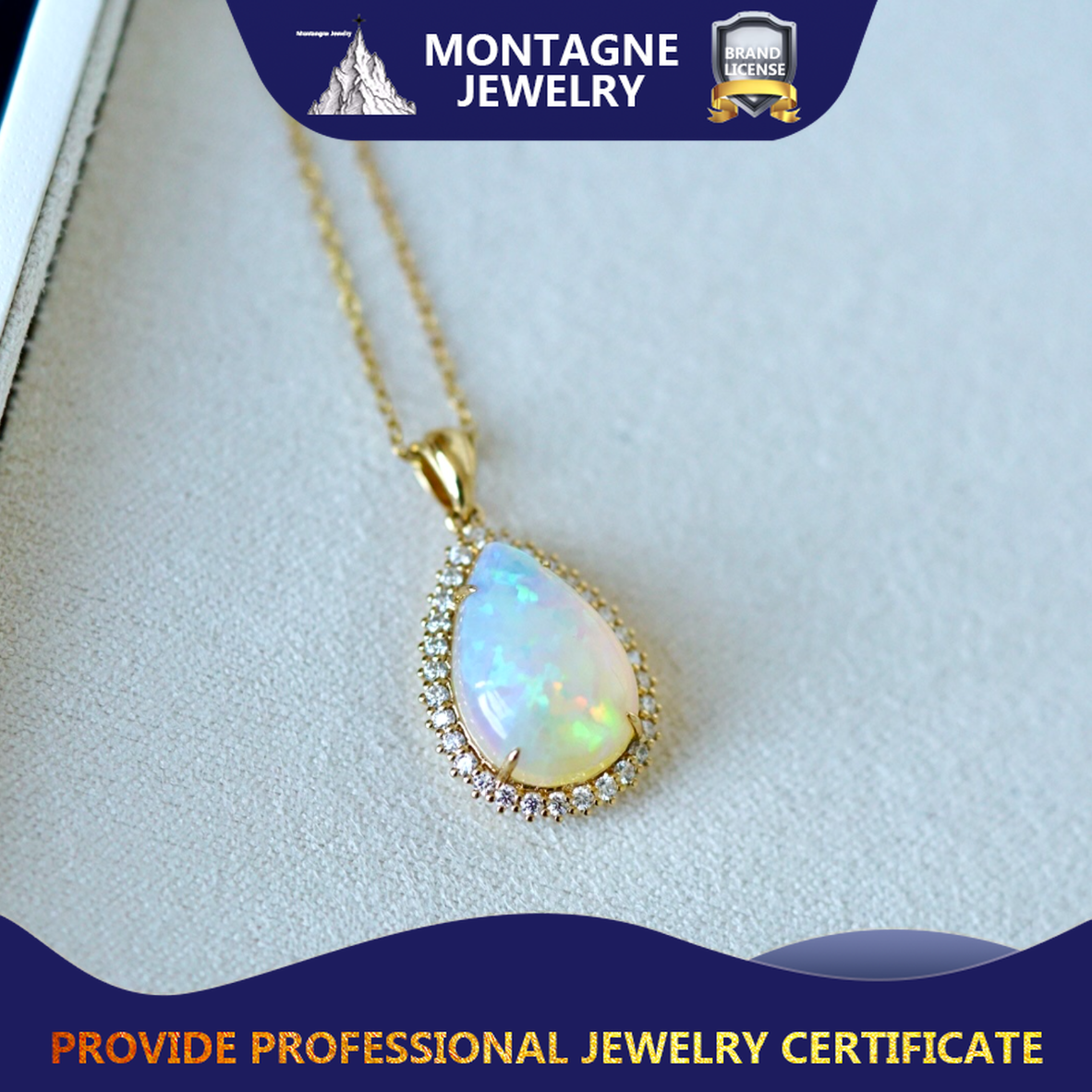 Montagne Jewelry 18k Pure Gold necklace for women Diamond Inset Teardrop Design Fine Jewellery Natural Opal Pendant Necklace · v3