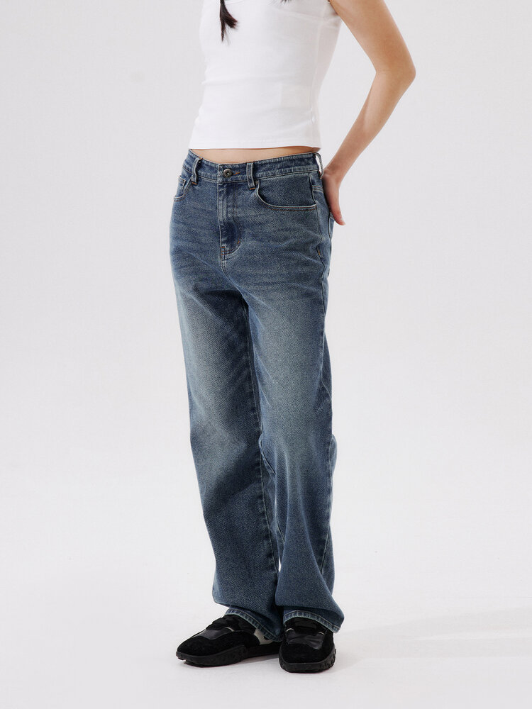 PSO Brand High Waist Straight Leg Blue Washed Denim Jeans Women's Elastic Slimming Pants Versatile Casual Trousers · v2