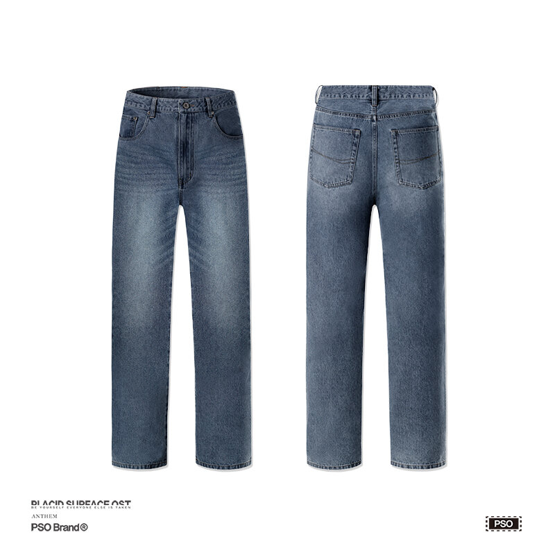 PSO Brand High Waist Straight Leg Blue Washed Denim Jeans Women's Elastic Slimming Pants Versatile Casual Trousers · v2
