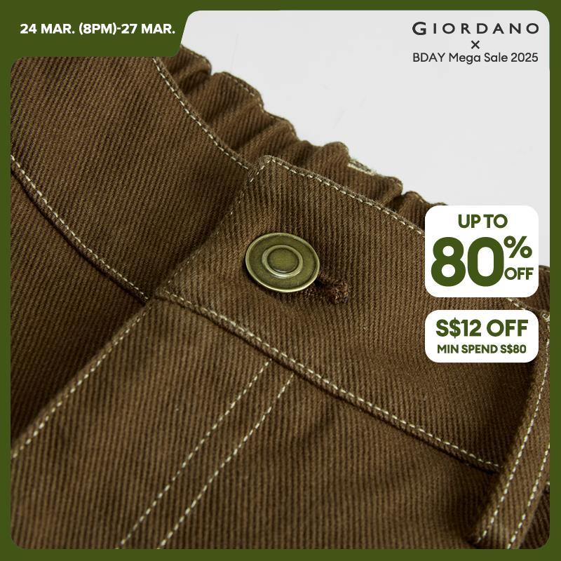 Giordano Women 100% Cotton wide leg ankle length pants Free Shipping 18424609 · v2