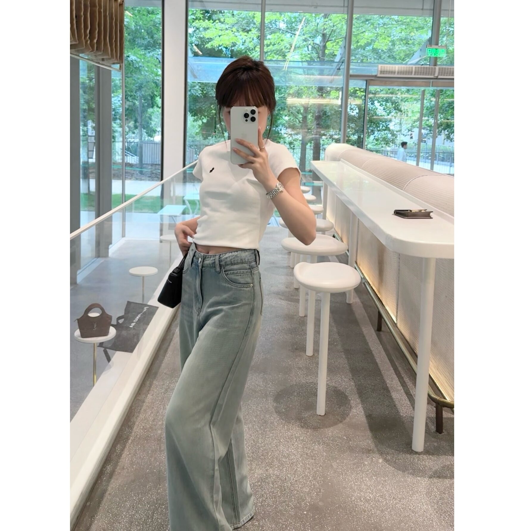 High Waist Cream Blue Jeans Women's Fashionable Versatile Straight Leg Denim Pants Summer Long Trousers Wide Leg Pants · v2