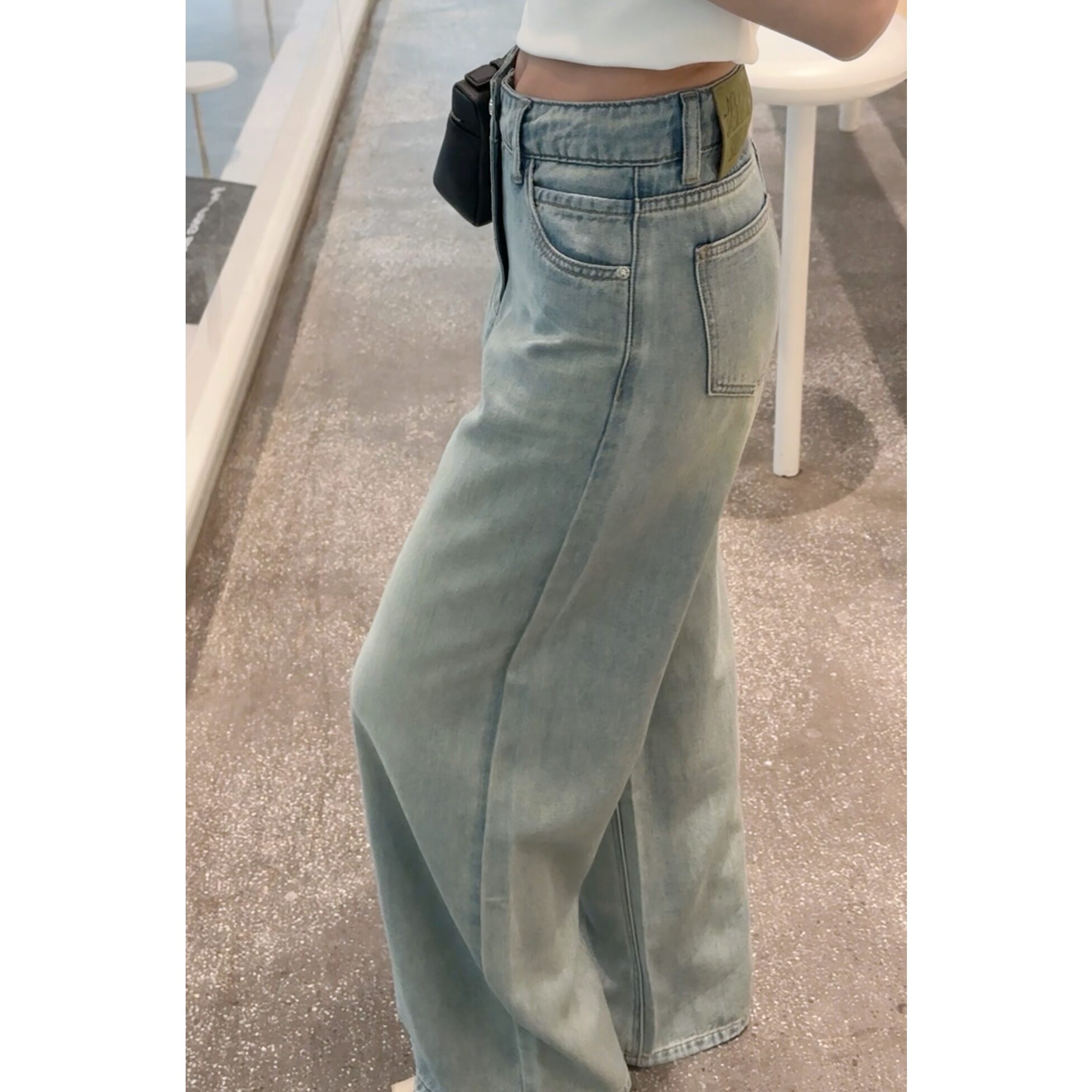 High Waist Cream Blue Jeans Women's Fashionable Versatile Straight Leg Denim Pants Summer Long Trousers Wide Leg Pants · v2