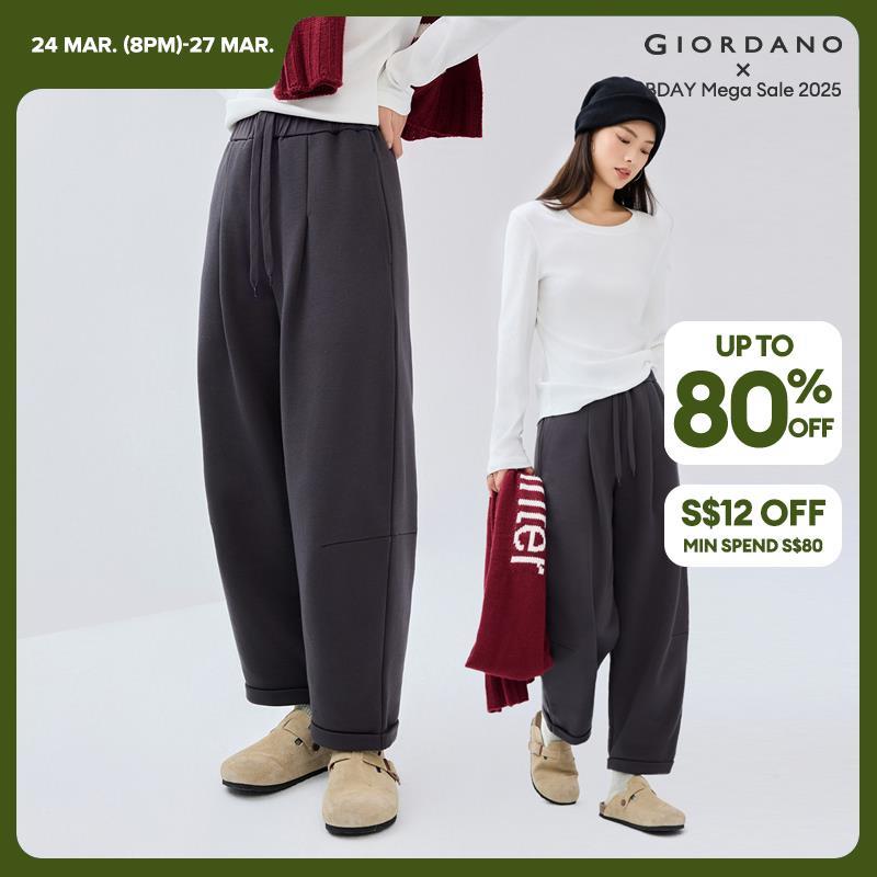 Giordano Women Elastic waist ankle length cocoon sweat pants Free Shipping 18425902