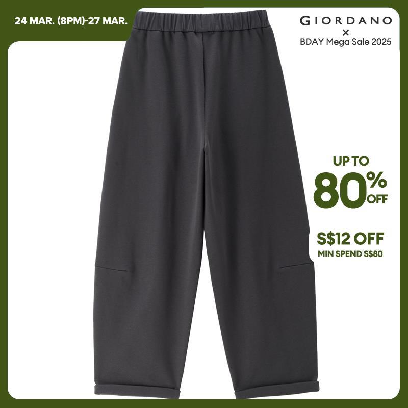 Giordano Women Elastic waist ankle length cocoon sweat pants Free Shipping 18425902