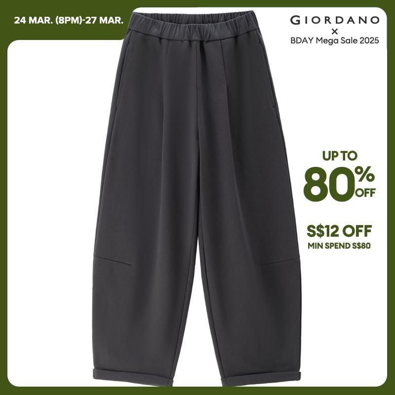 Giordano Women Elastic waist ankle length cocoon sweat pants Free Shipping 18425902