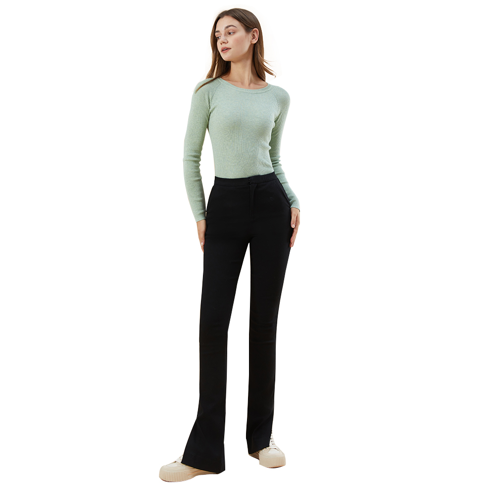 Ohsunny Pantaloni casual dimagranti tascabili a vita alta Pantaloni lunghi ispessiti Pantaloni con spacco Pantaloni svasati Leggings da donna