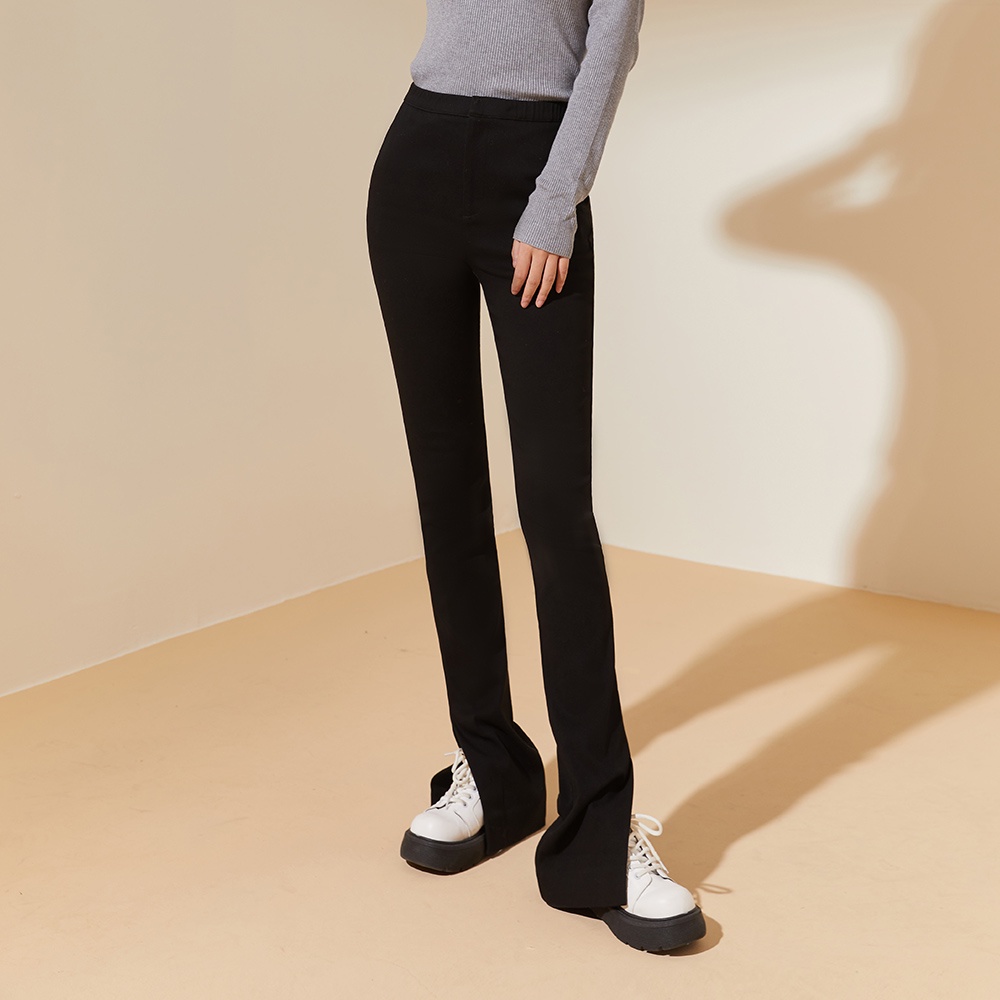 Ohsunny Pantaloni casual dimagranti tascabili a vita alta Pantaloni lunghi ispessiti Pantaloni con spacco Pantaloni svasati Leggings da donna