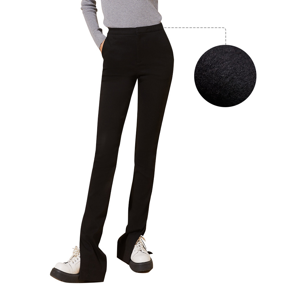 Ohsunny Pantaloni casual dimagranti tascabili a vita alta Pantaloni lunghi ispessiti Pantaloni con spacco Pantaloni svasati Leggings da donna