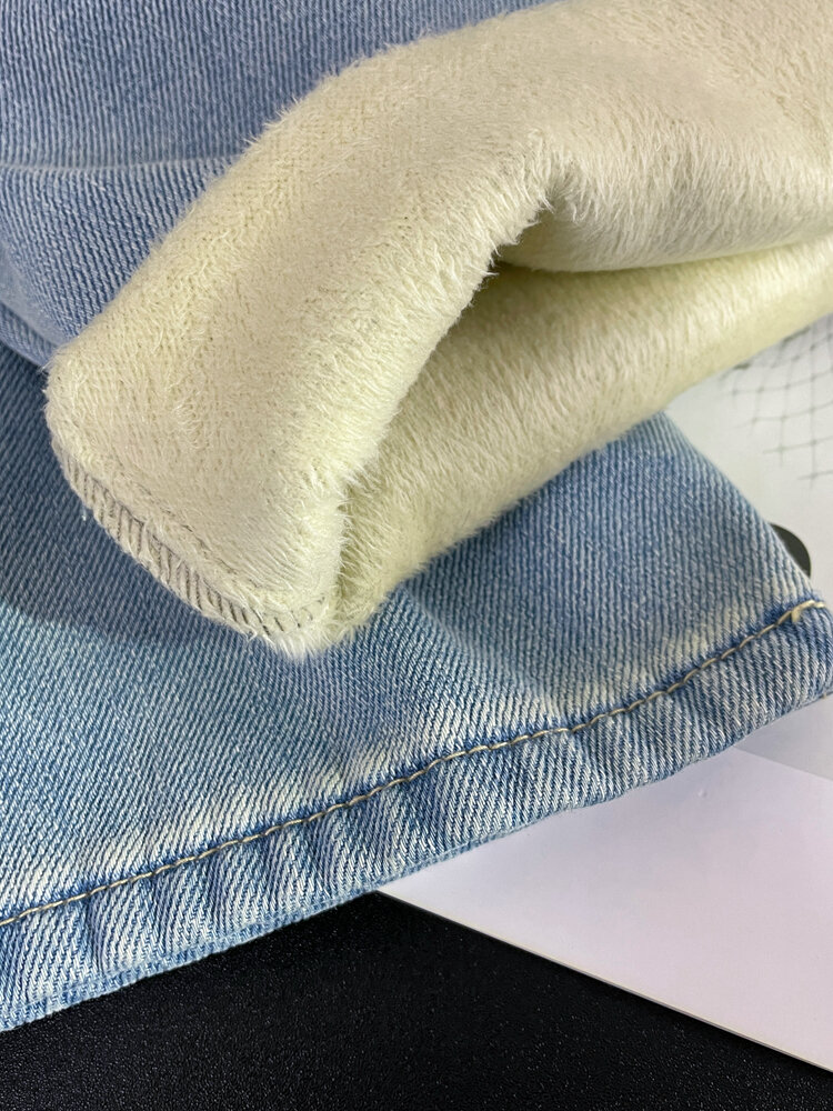 High Waist Loose Fit Long Jeans Women's Spring 2025 French Vintage Light Blue Heart Shaped Wide Leg Straight Cut Denim Trousers · v2
