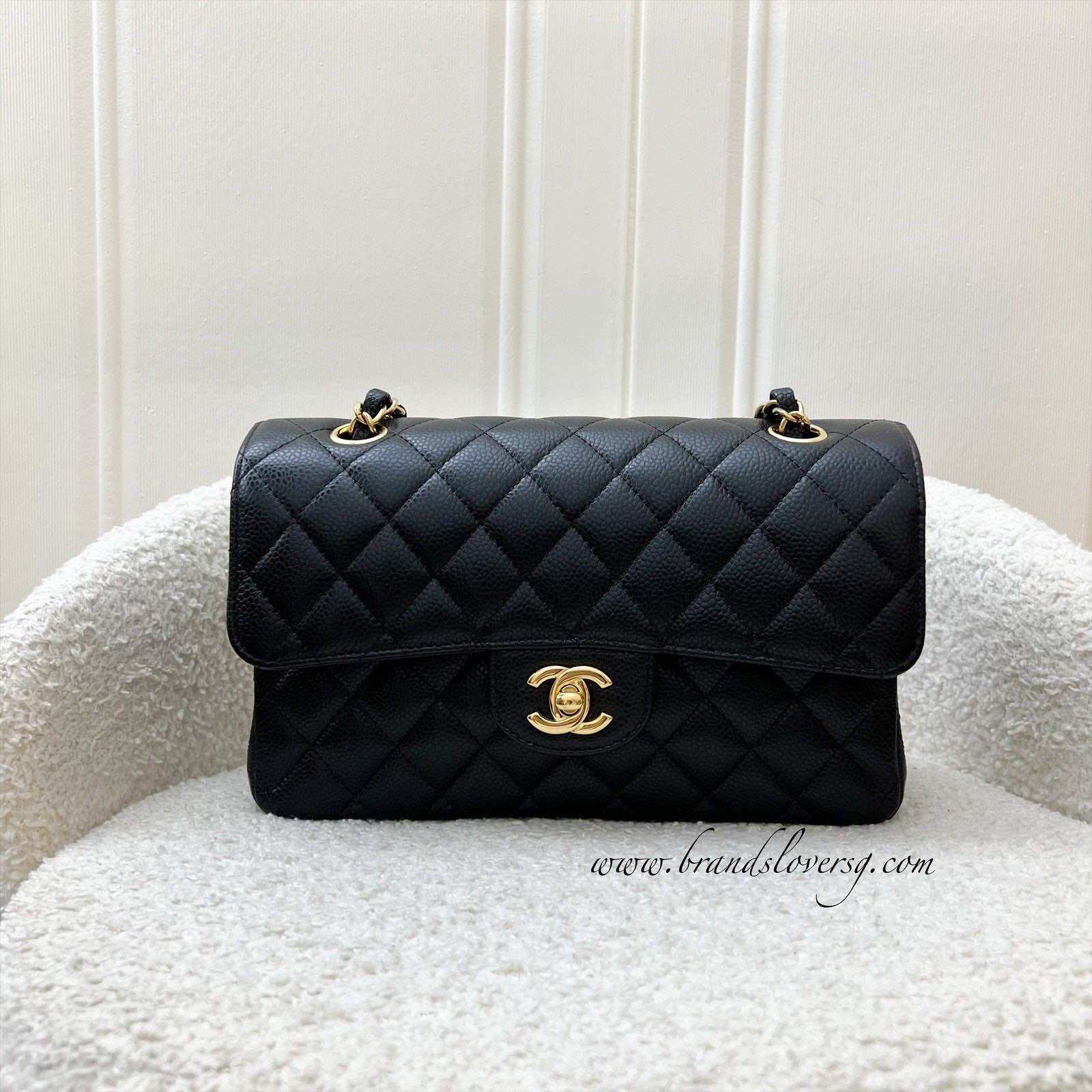 Chanel Small Classic Flap CF in Black Caviar and GHW · v50