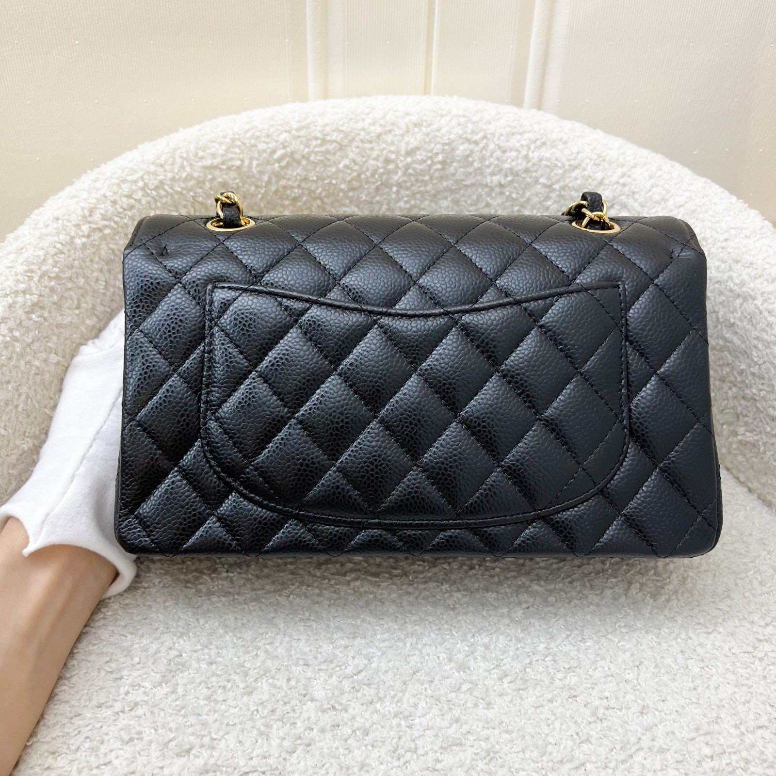 Chanel Small Classic Flap CF in Black Caviar and GHW · v50