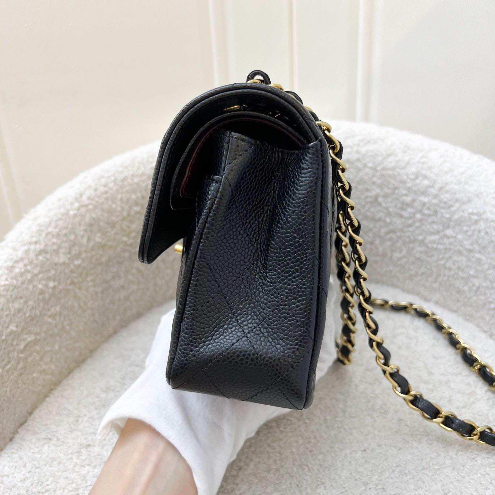 Chanel Small Classic Flap CF in Black Caviar and GHW · v50