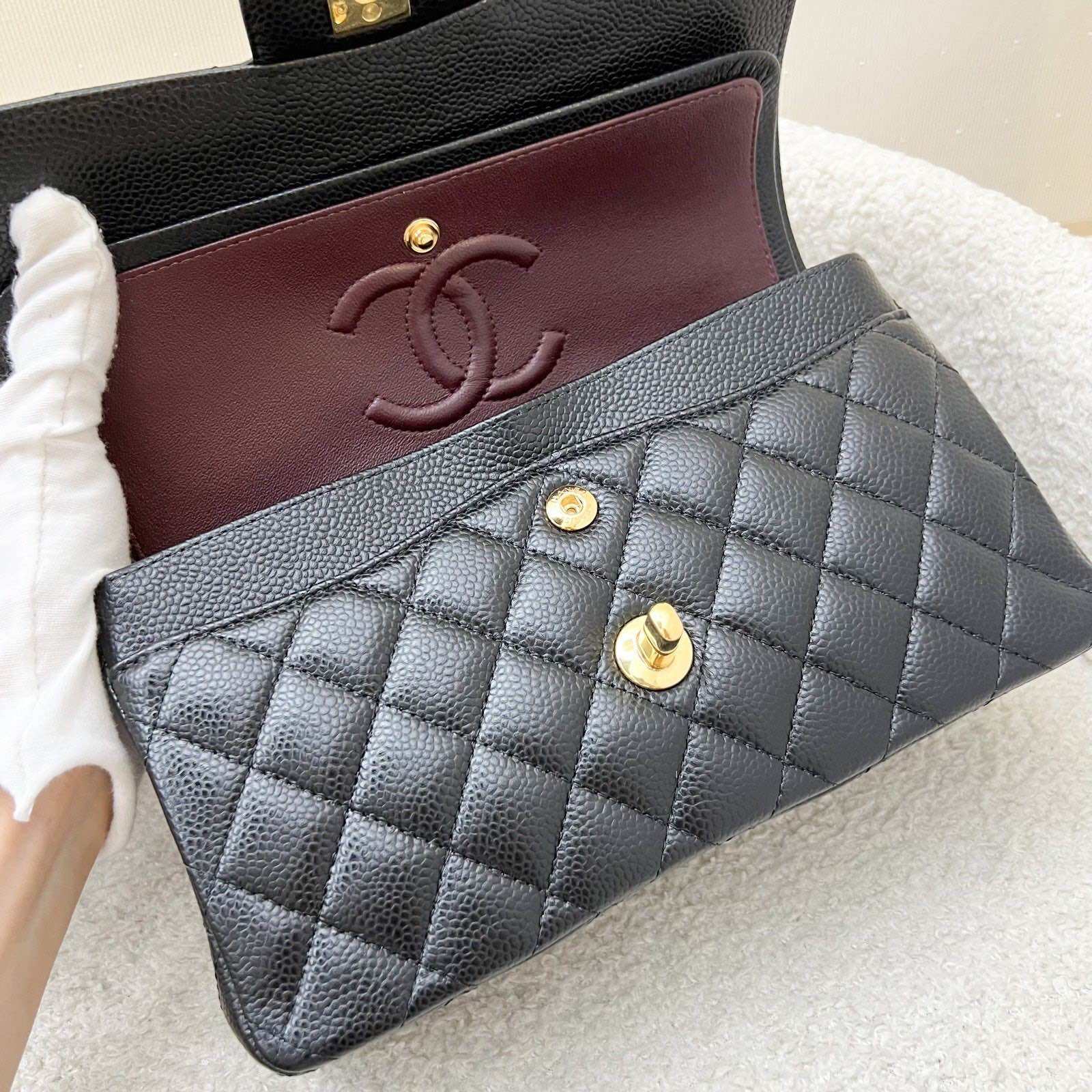 Chanel Small Classic Flap CF in Black Caviar and GHW · v50