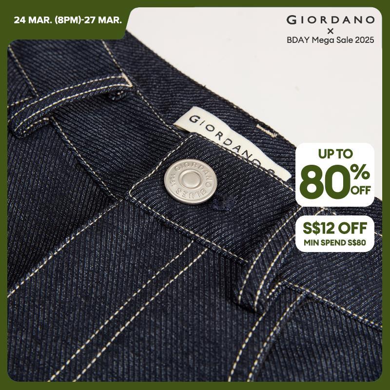 Giordano 女士高腰褶皺寬腿仿牛仔褲 免運 18415204